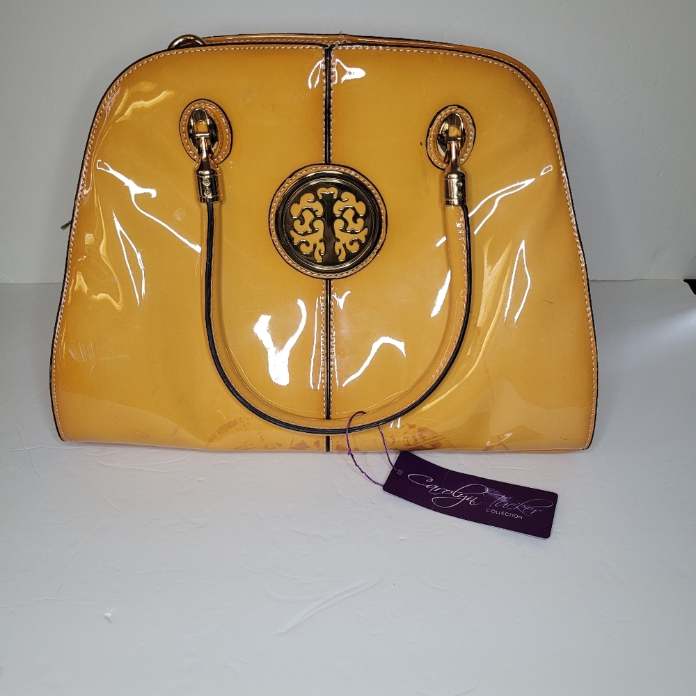 New FLAWED Carolyn Tucker Collection Bag Large Handles Straps Yellow Zipper